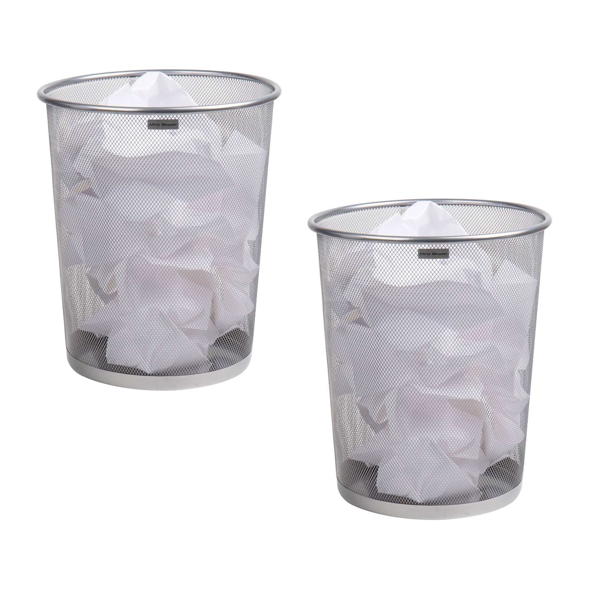 Mind Reader 2 Piece Garbage Round Metal Mesh Waste Basket Recycling Bin